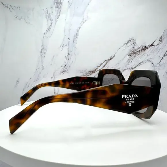 New PRADA Sunglasses Brown Juniper Tortoise Gray Lens Square - Picture 15 of 16